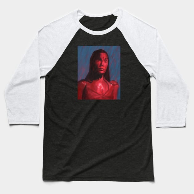 Carrie Horror Art Digital Portrait Baseball T-Shirt by ianoz